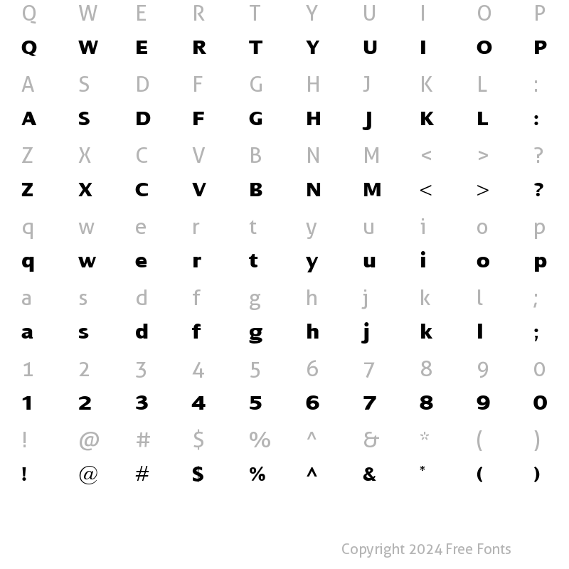 Character Map of Dialog XBold Regular