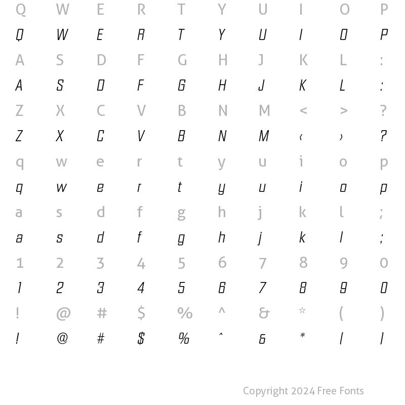 Character Map of Diamante-LightIta Regular