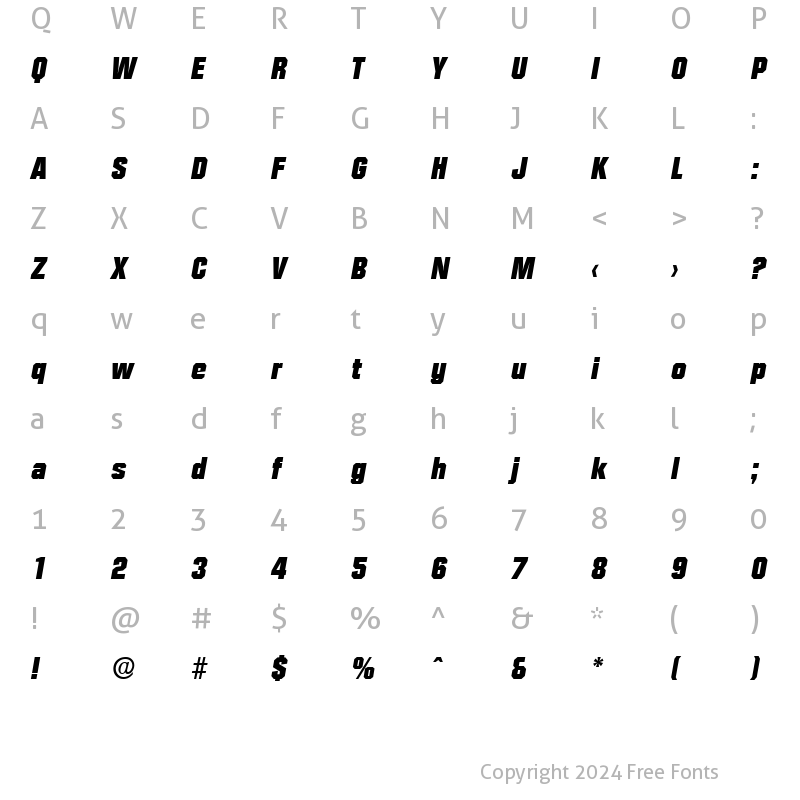 Character Map of Diamante-Serial-Heavy RegularItalic