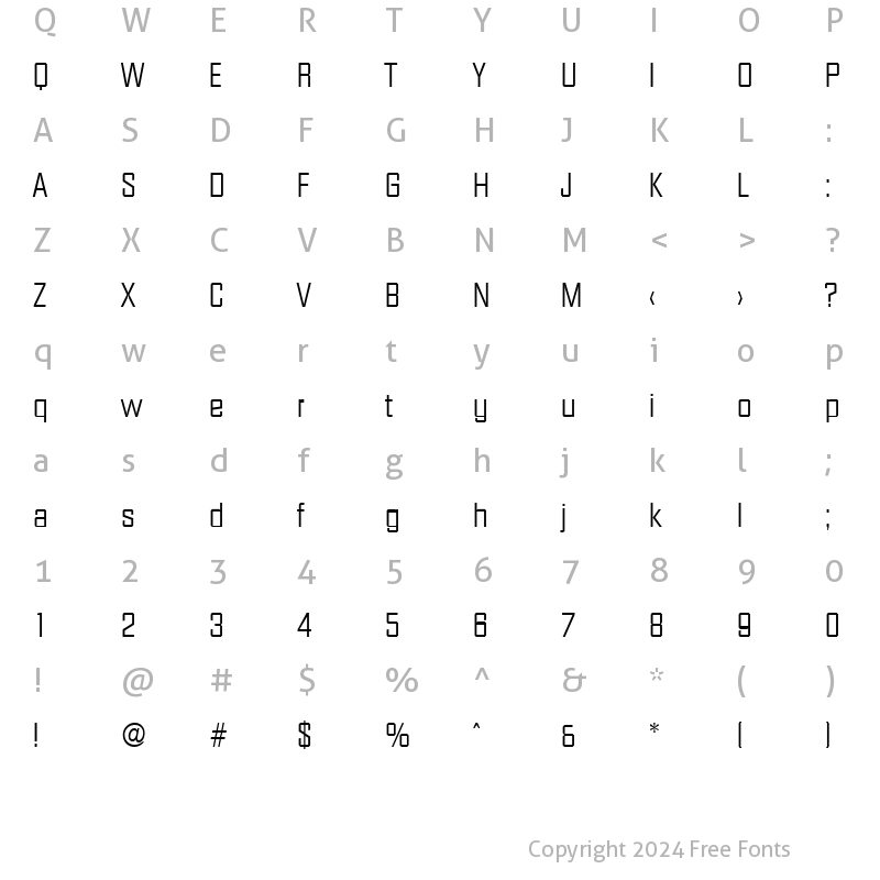 Character Map of Diamante-Serial-Light Regular