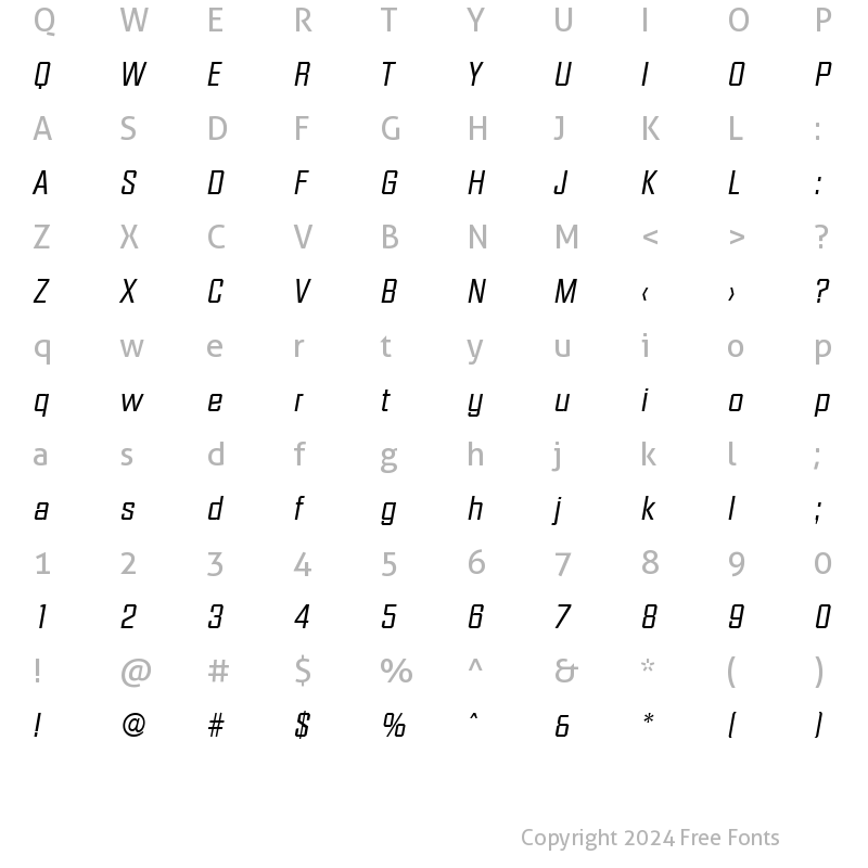 Character Map of Diamante-Serial RegularItalic