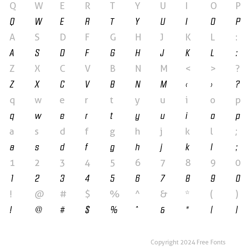 Character Map of DiamanteSerial Italic