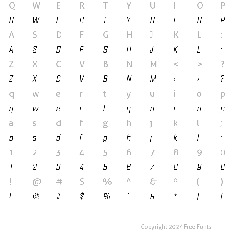 Character Map of DiamanteSerial LightItalic