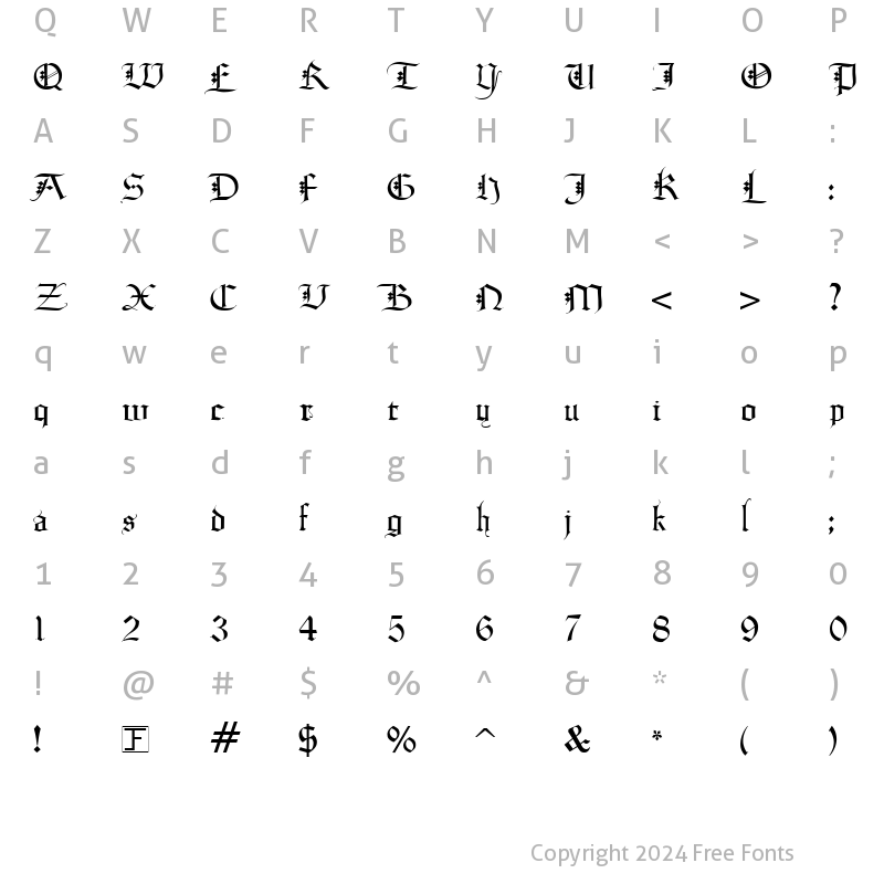 Character Map of Diamond Gothic Normal