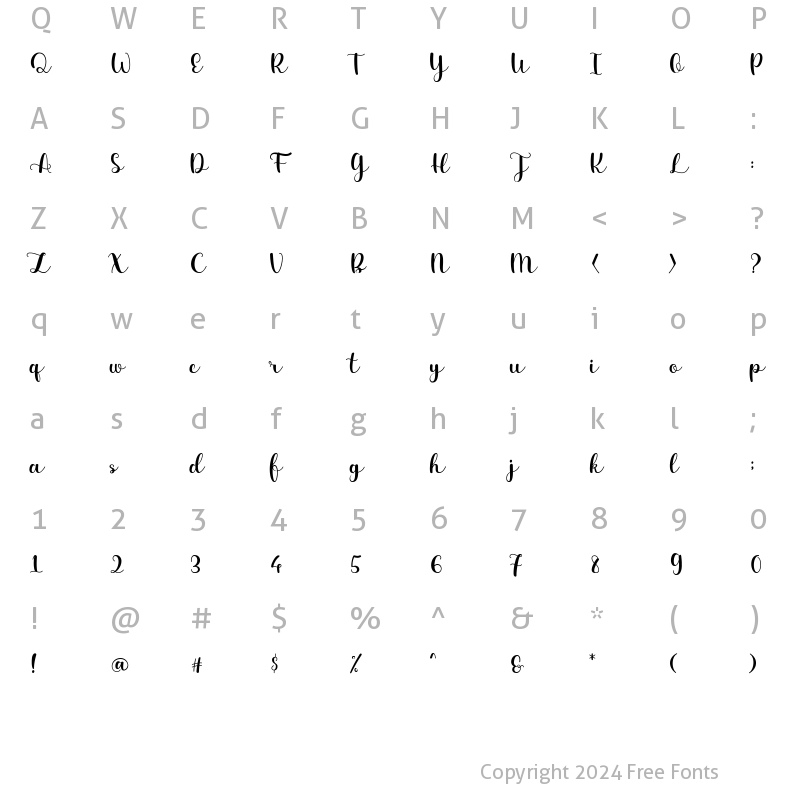 Character Map of Diarylea scipt