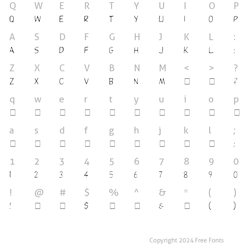 Character Map of Dibs Display Caps Light SSi Light