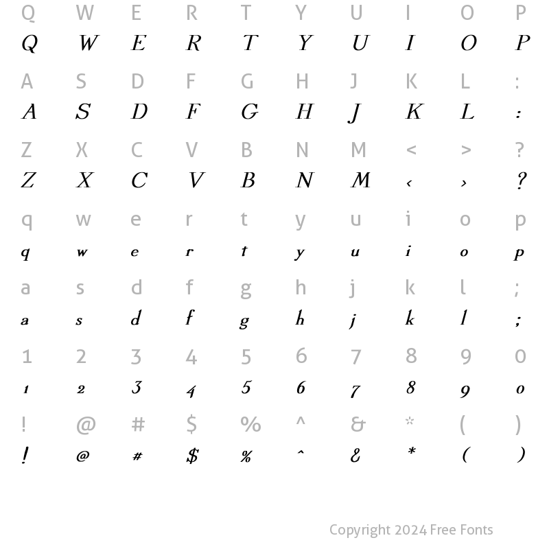 Character Map of Dickens Bold Italic Bold Italic