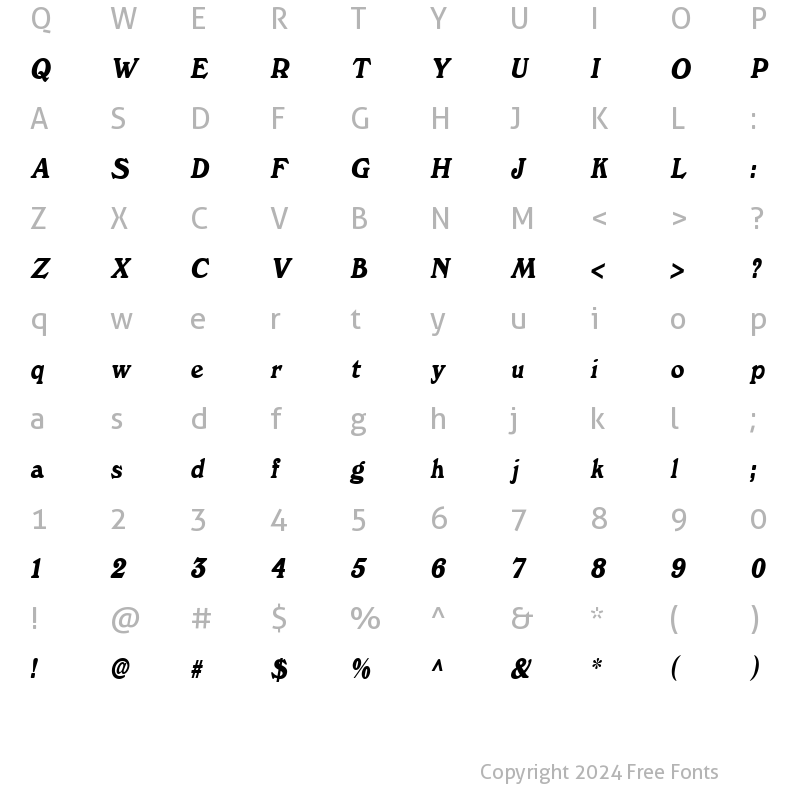 Character Map of Dictionary-Condensed Italic