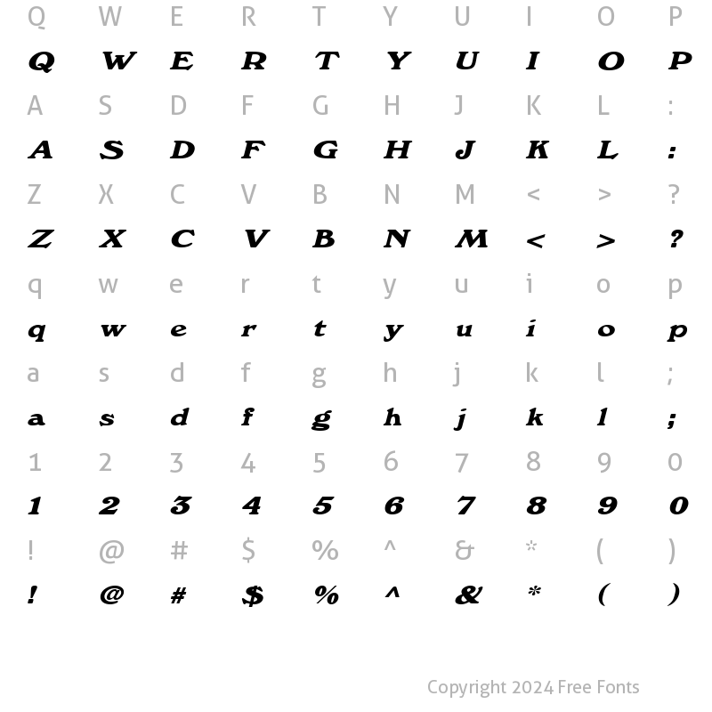 Character Map of Dictionary-Extended Italic