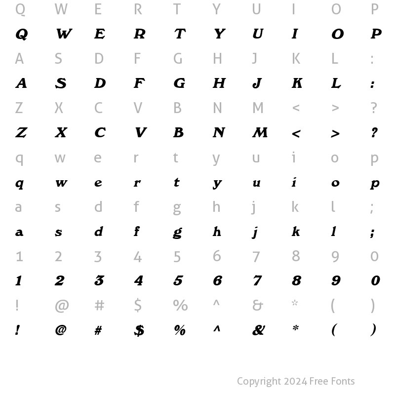 Character Map of Dictionary Italic