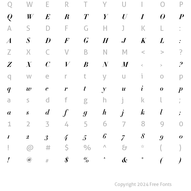 Character Map of Didot HTF-B16--Ital Bold