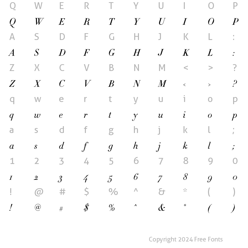 Character Map of Didot HTF-L06-Light-Ital Regular