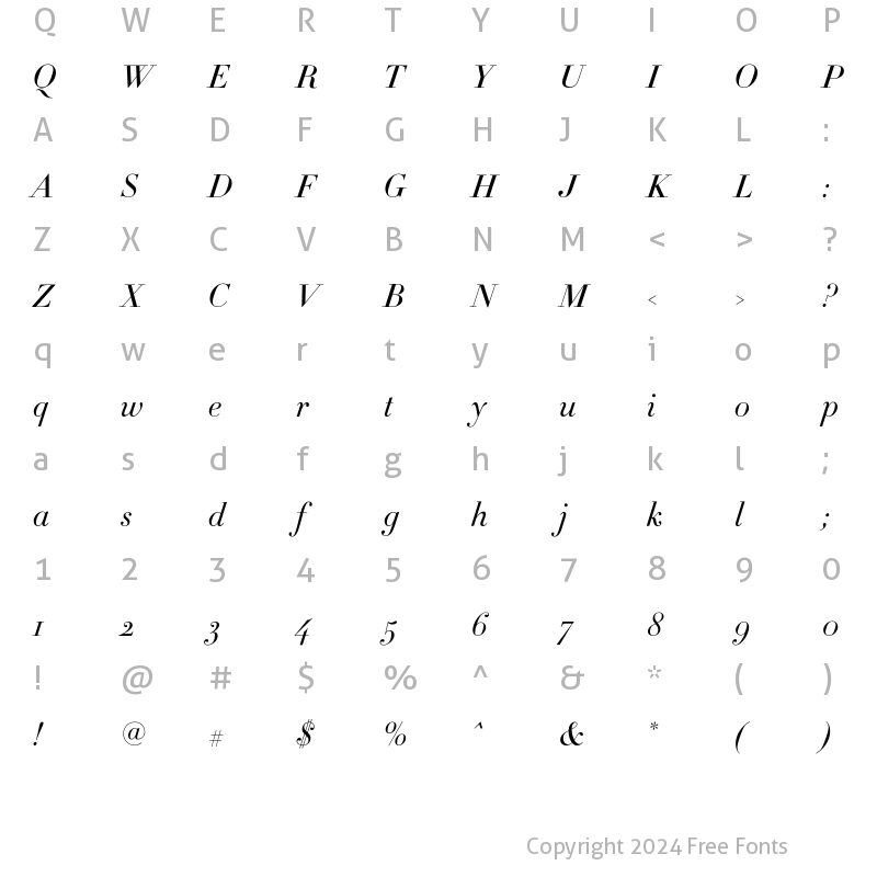 Character Map of Didot HTF-L16-Light-Ital Regular