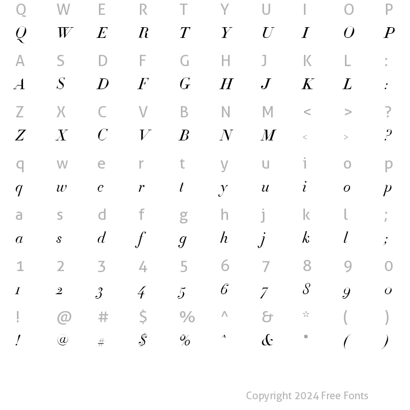 Character Map of Didot-HTF-L24-Light-Ital Medium Italic