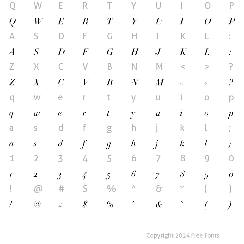 Character Map of Didot-HTF-L24-Light-Ital Regular