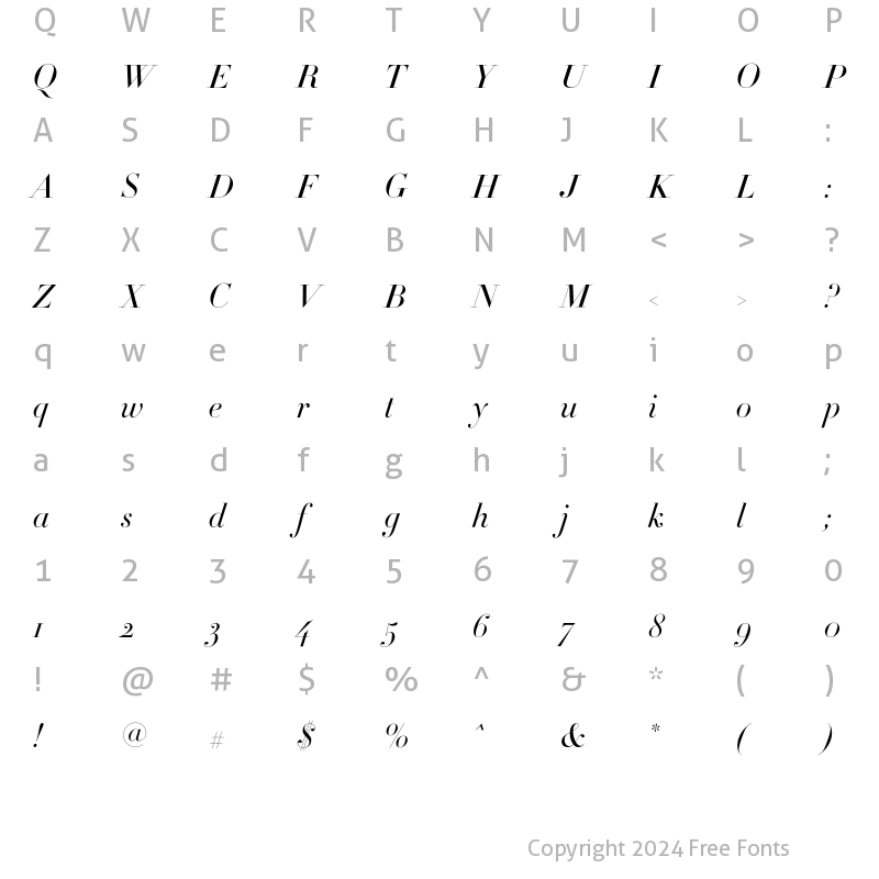 Character Map of Didot HTF-L42-Light-Ital Regular