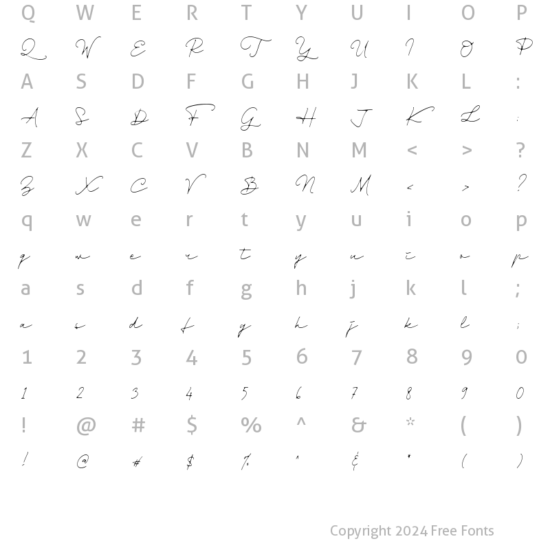 Character Map of Dienilla Thin Regular