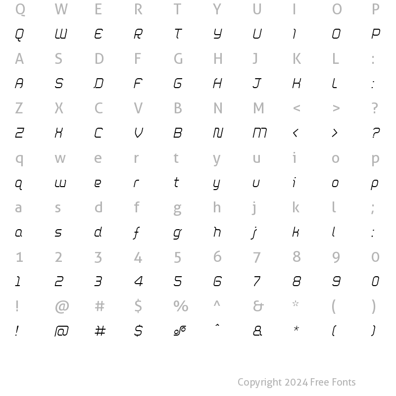 Character Map of DieppeLight Oblique Regular