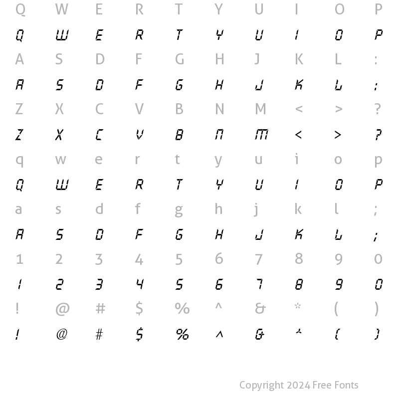 Character Map of Digiface Italic