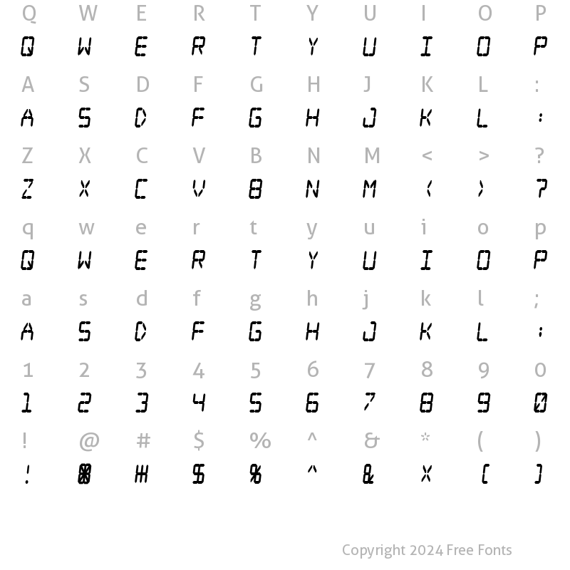 Character Map of Digital dream Fat Skew Narrow Regular