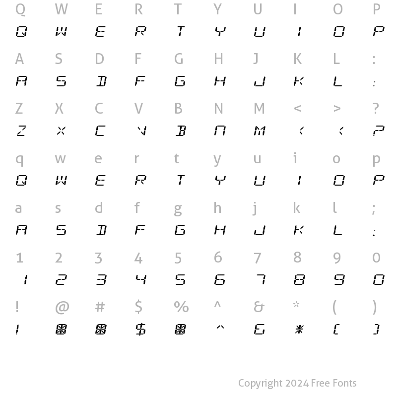 Character Map of Digital Readout Expanded Regular