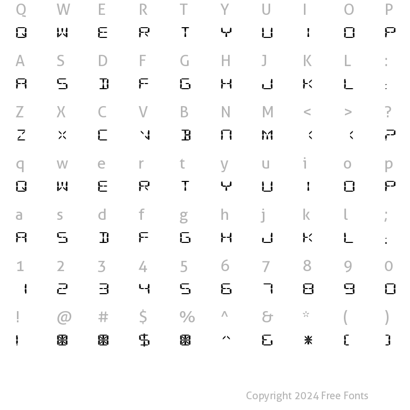 Character Map of Digital Readout ExpUpright Regular