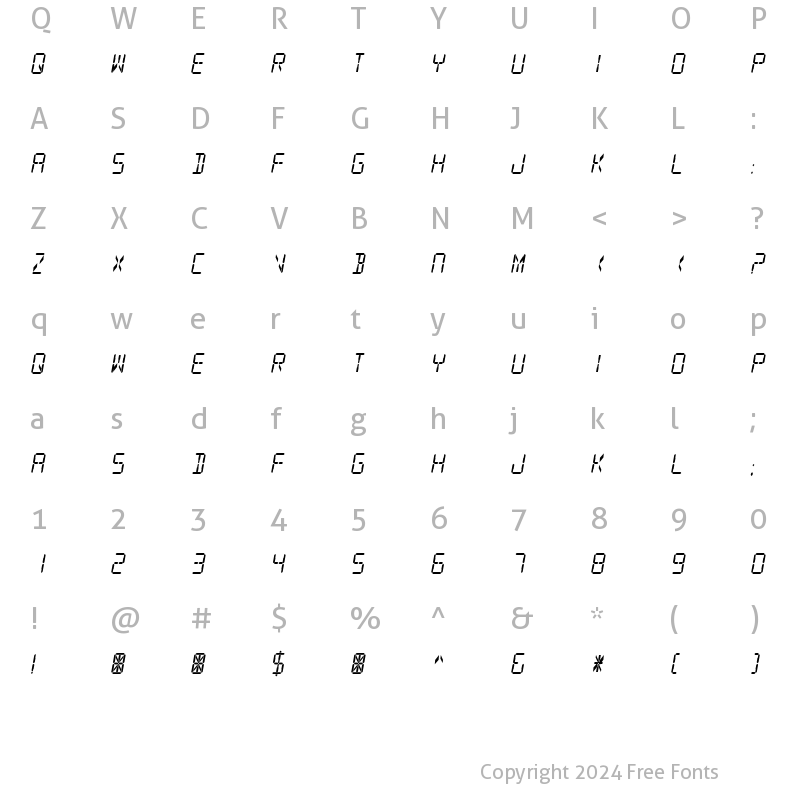 Character Map of Digital Readout Regular