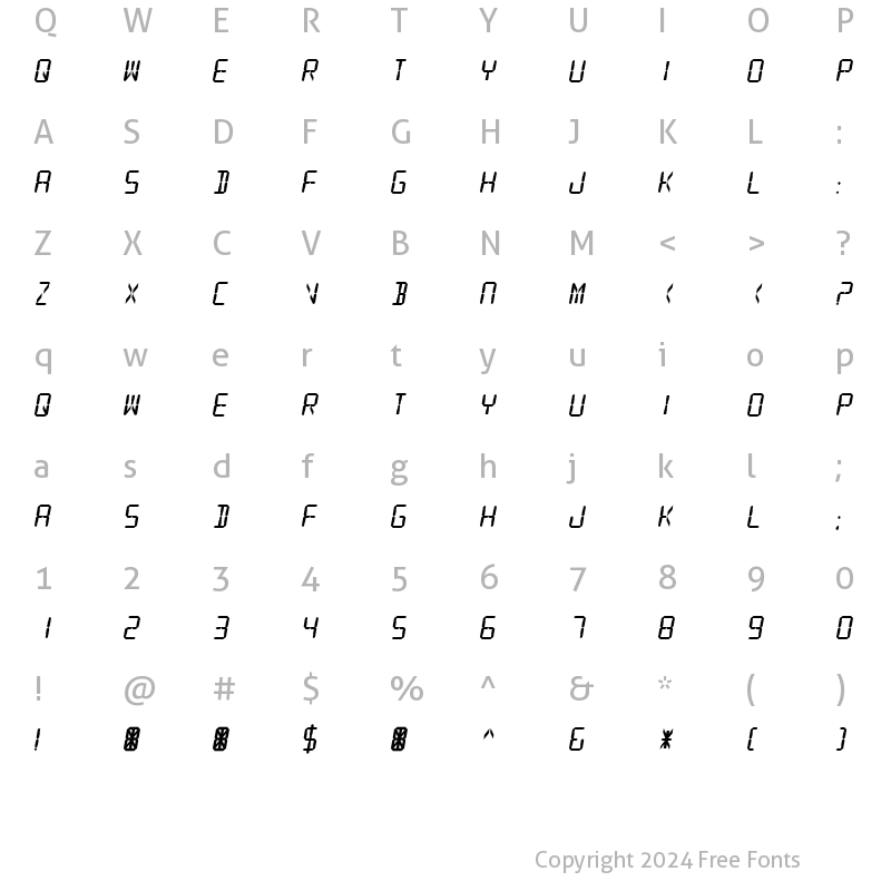 Character Map of Digital Readout Thick Regular