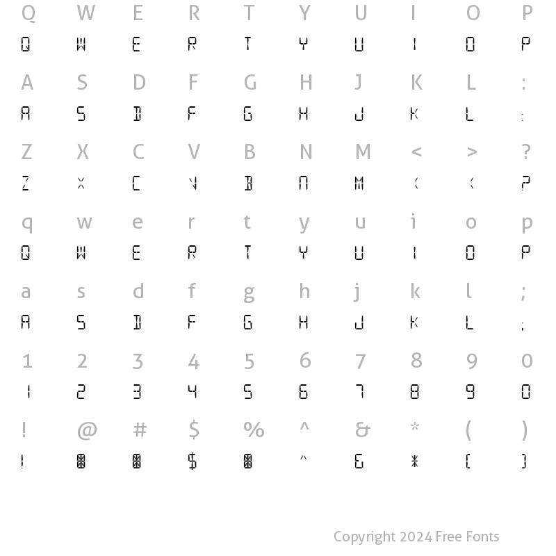 Character Map of Digital Readout Upright Regular