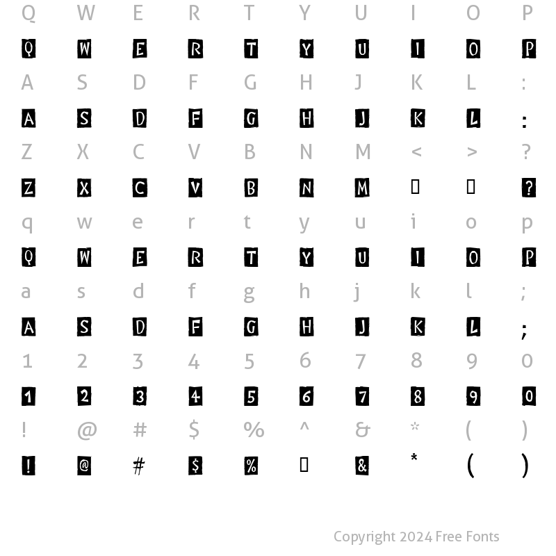 Character Map of Digital Woodcuts Black ITC TT Regular