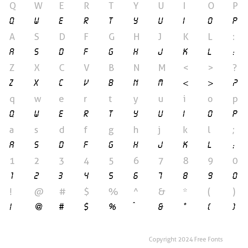 Character Map of DigitalDB Italic