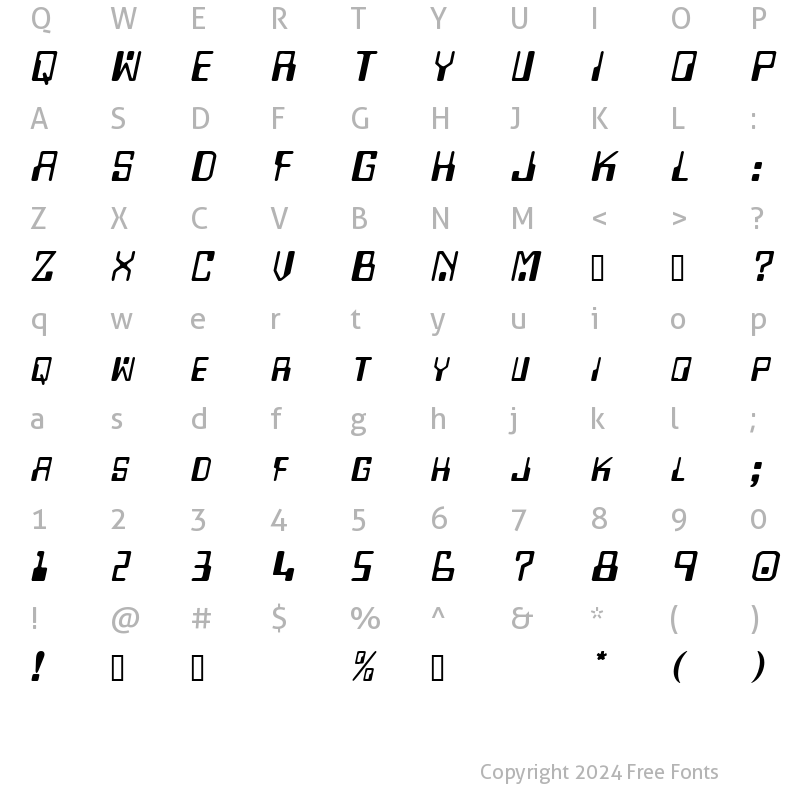 Character Map of DigitalMachine Oblique