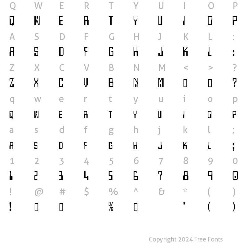 Character Map of DigitalMachineCondensed Regular