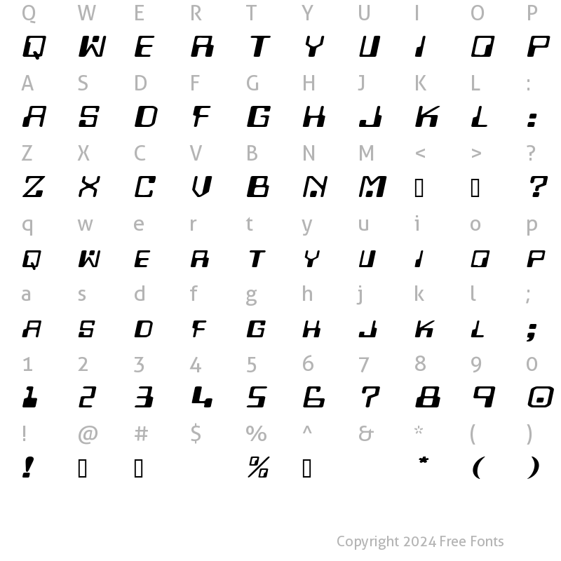 Character Map of DigitalMachineExtended Oblique