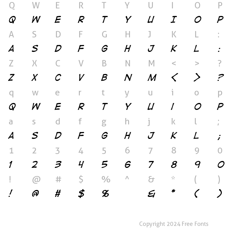 Character Map of DigitalStrip Italic