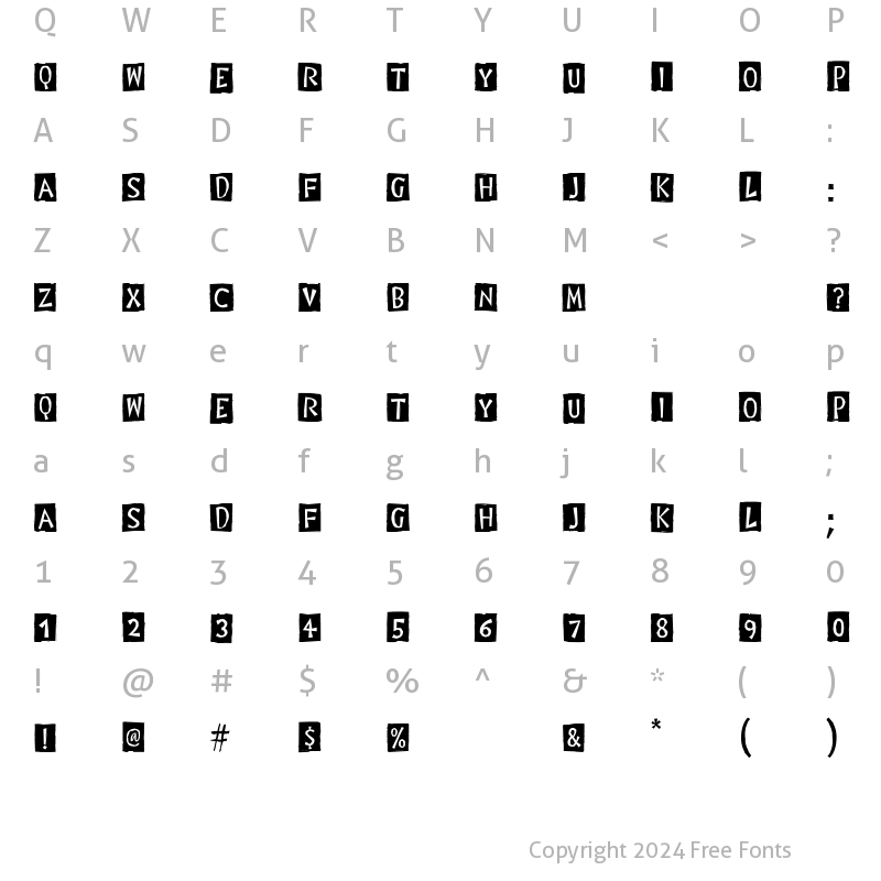 Character Map of DigiWdctBlk ITC Black