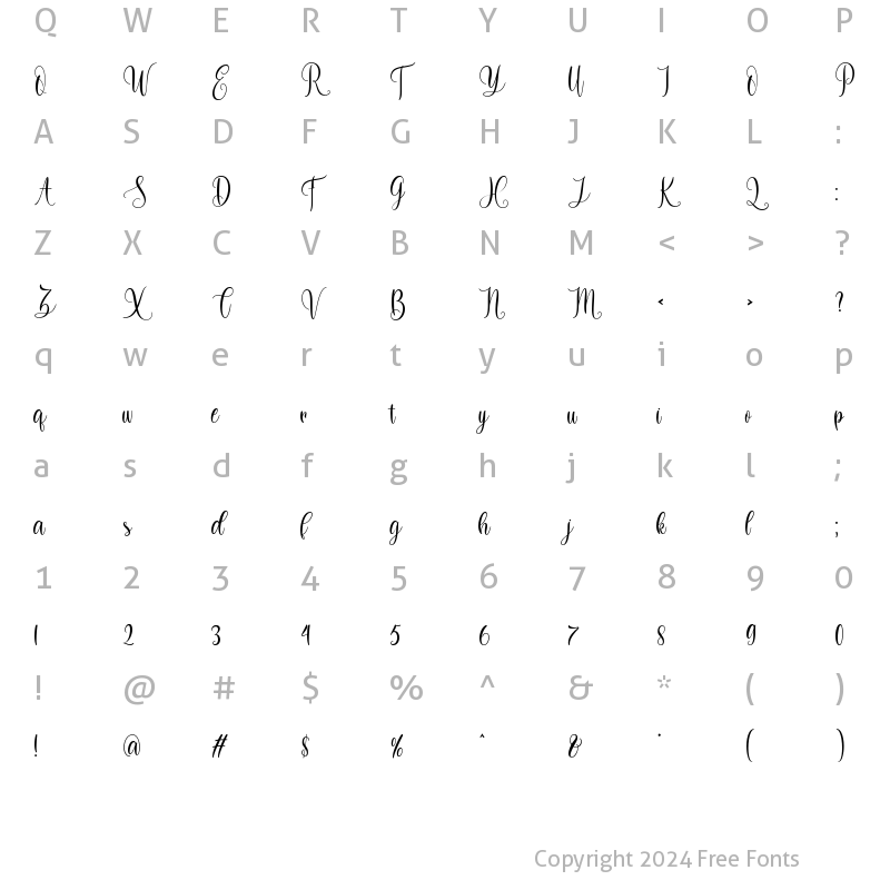 Character Map of Dilan Whemsy Regular