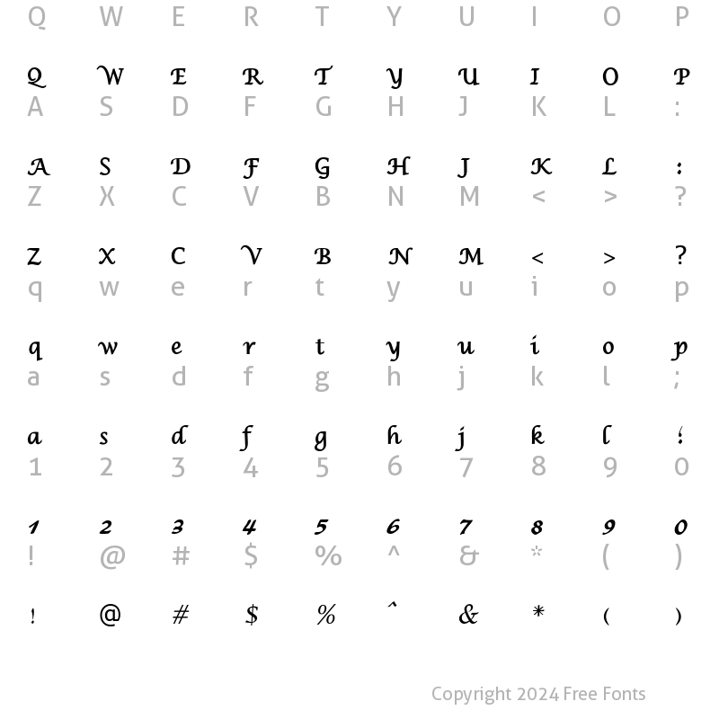 Character Map of Dima Shekasteh Free Regular