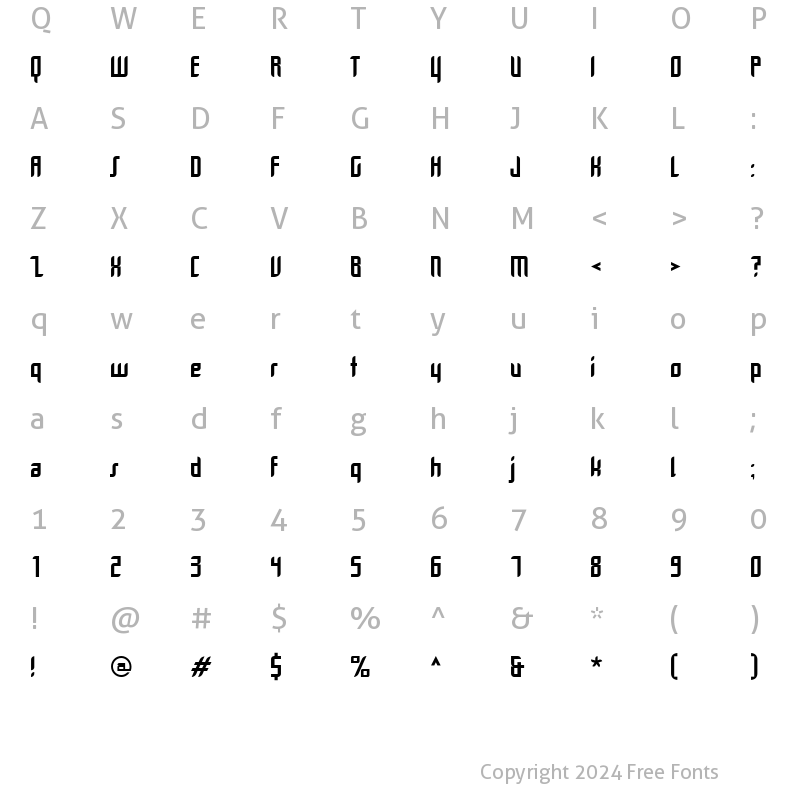 Character Map of Dimentia Regular