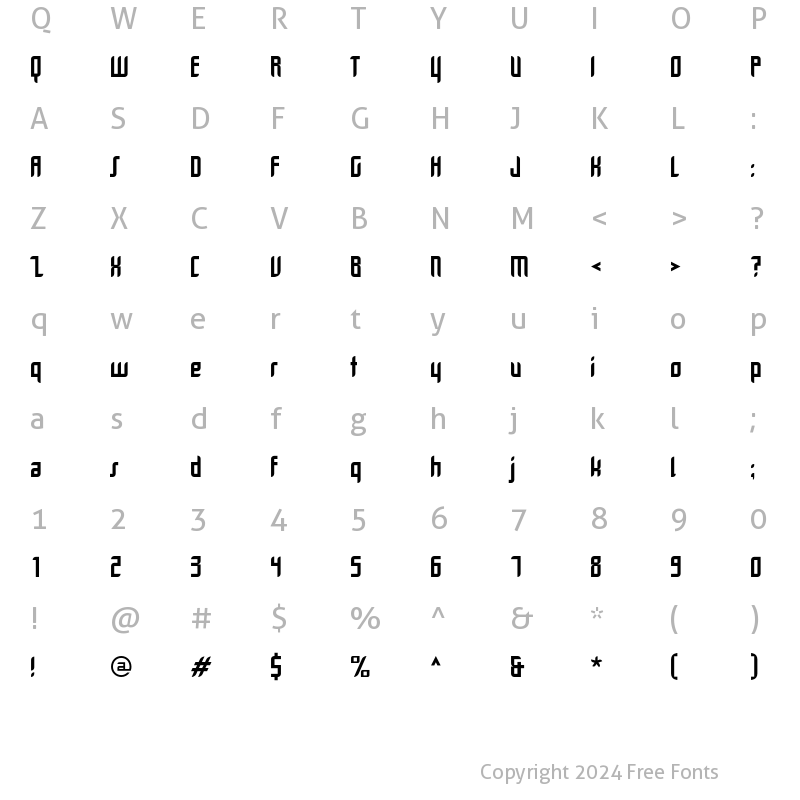 Character Map of Dimentia Thin Regular