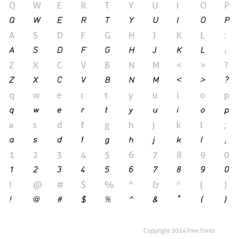 Character Map of Din16 Italic