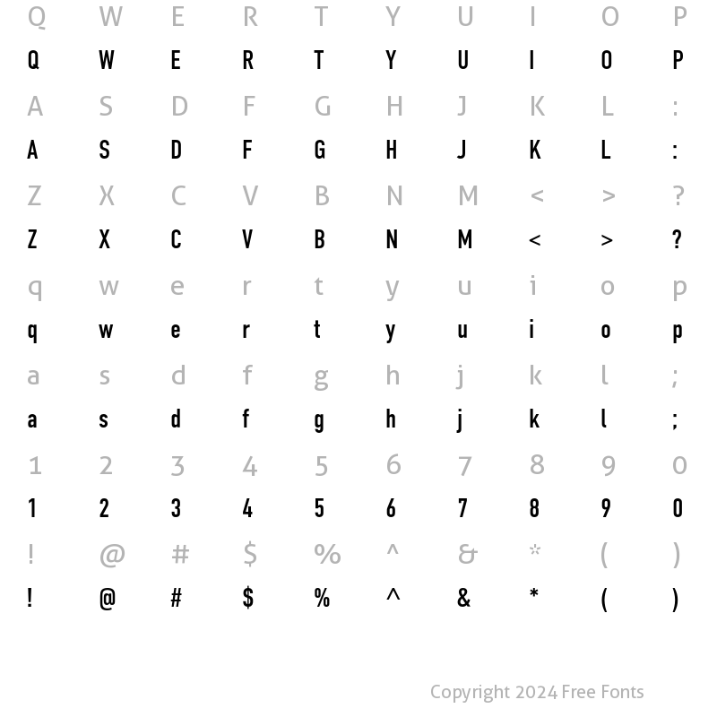 Character Map of DINCondensedC Regular