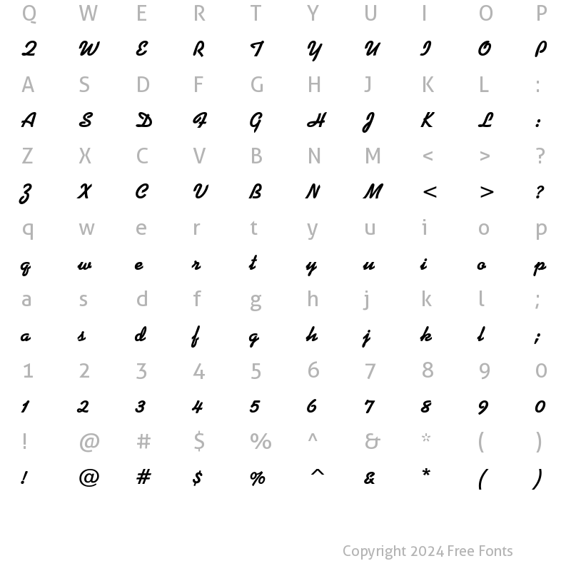 Character Map of DinerScript Bold