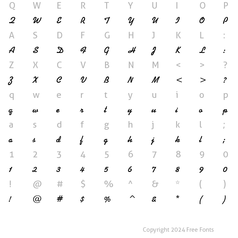 Character Map of DinerScript Plain