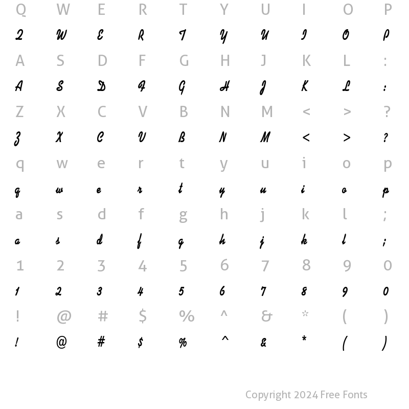 Character Map of DinerScriptCondensed Bold