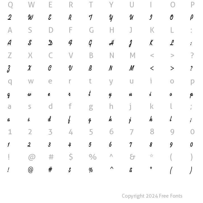 Character Map of DinerScriptCondensed Regular