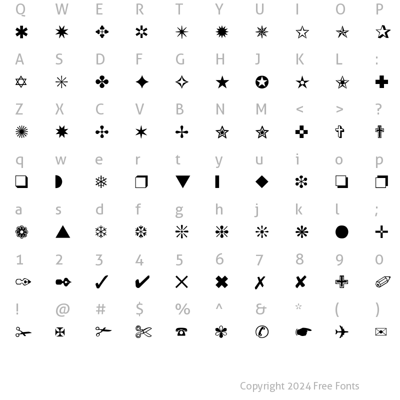 Character Map of dingbats-Thin Regular