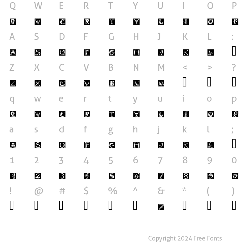 Character Map of Dinitials Negative ITC TT Regular