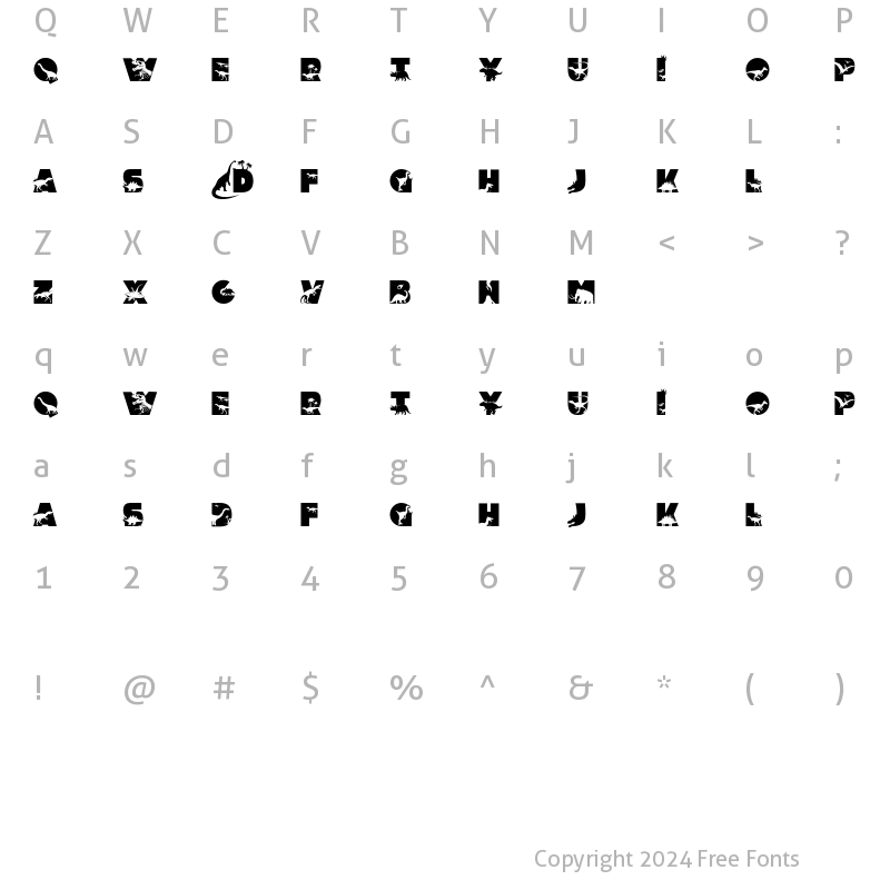 Character Map of Dino Font BOLD