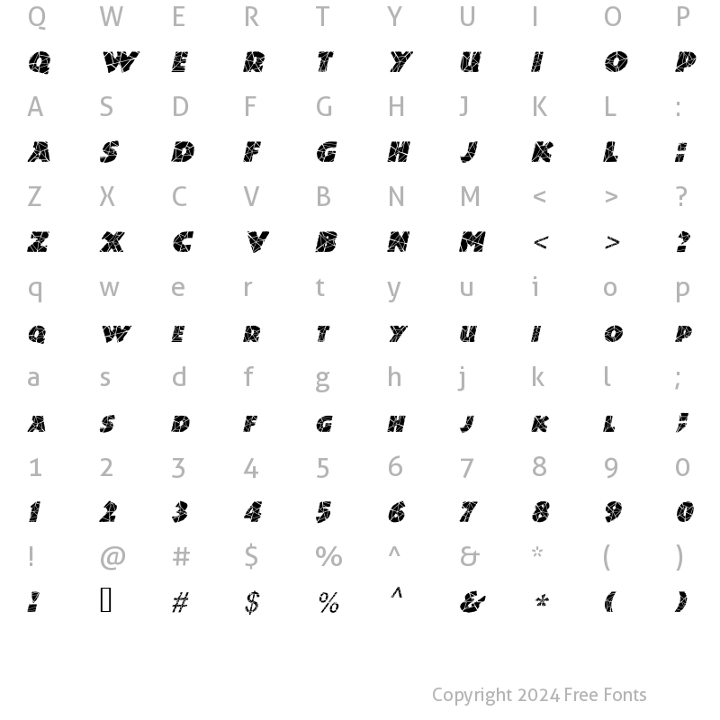 Character Map of Dinosuaria-Cracked Italic